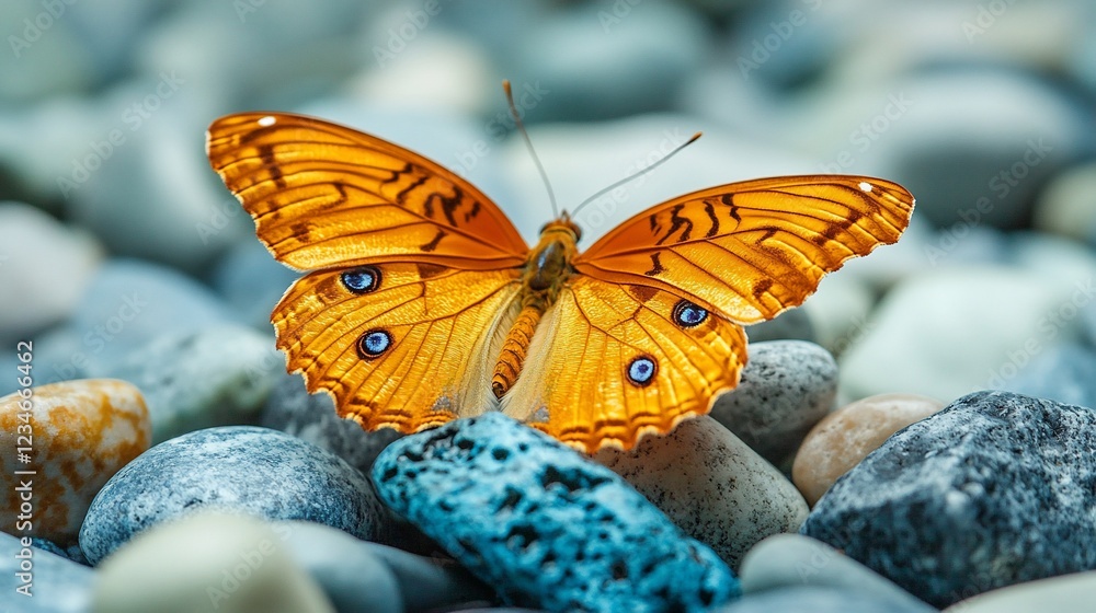 Orange Butterfly on Smooth Stones Orange Butterfly on Smooth Stones