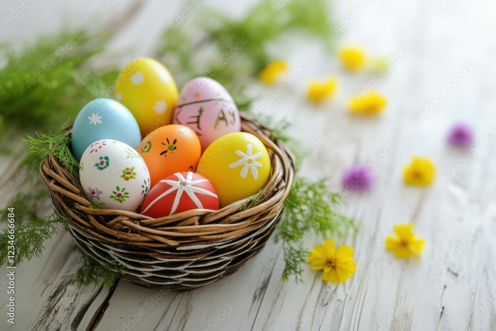 Obraz premium Colorful Easter Eggs in Wicker Basket