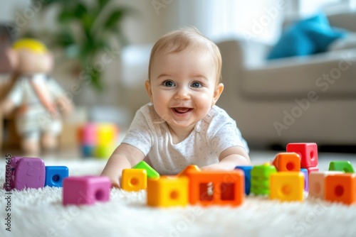 Baby Playing with Colorful Blocks