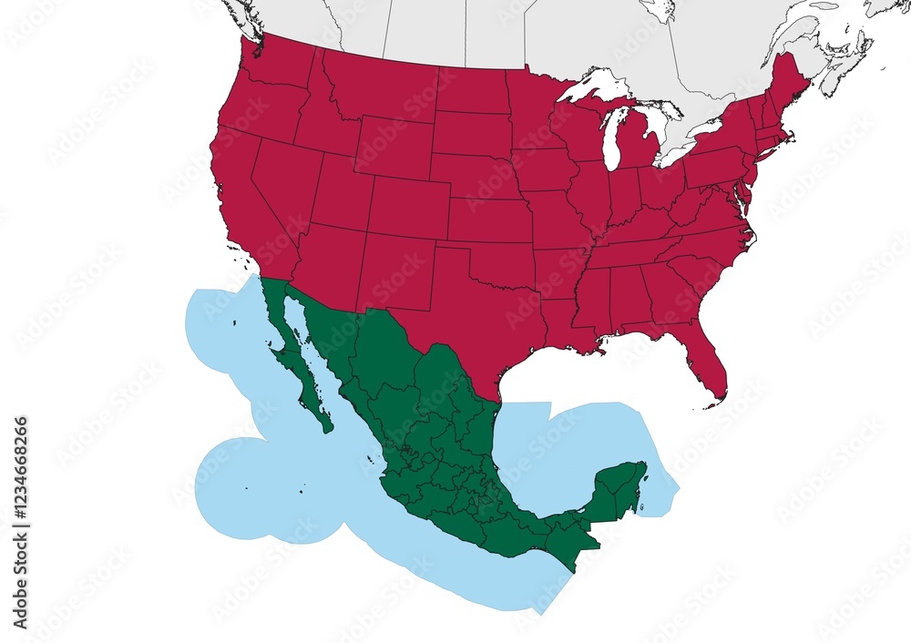 Mapa de México y Estados Unidos de América - Golfo de México