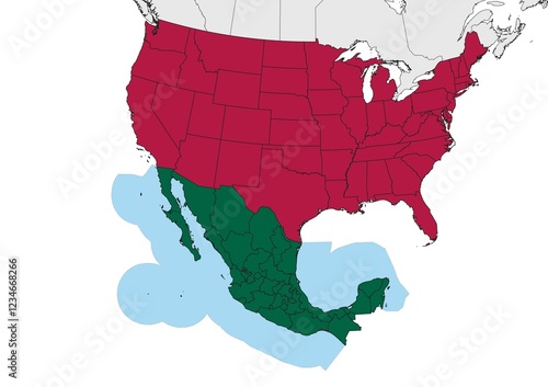 Obraz na płótnie Mapa de México y Estados Unidos de América - Golfo de México w salonie