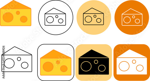 Slice cheese cartoon graphic line logo vector illustration food object icon yellow  for book cover, poster, banner