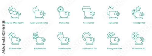 Tropical and Fruity Tea Vector Icons: Exotic and Refreshing Infusions


