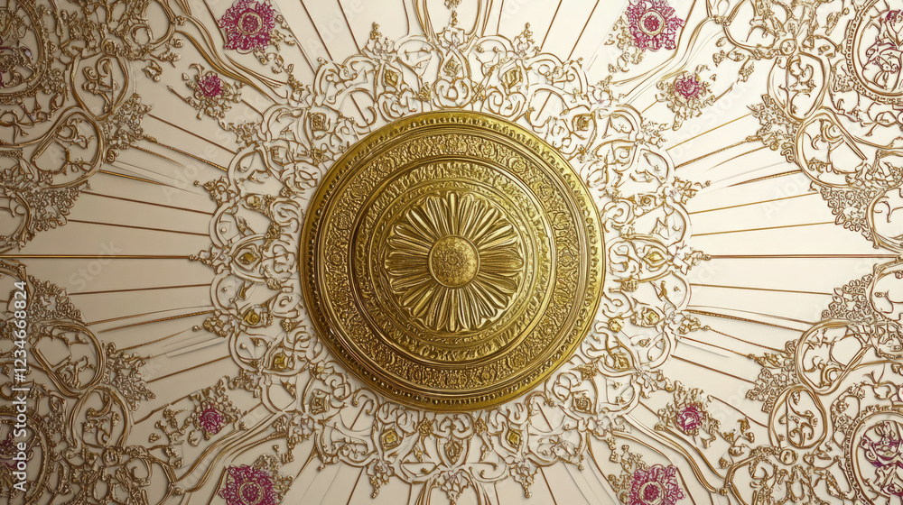 ornate luxury ceiling designs: intricate baroque and rococo architectural details with gilded medallions and elegant patterns for interior inspiration and vintage decorative art