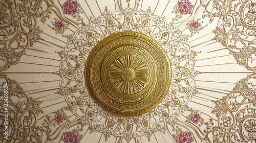 Obraz na płótnie ornate luxury ceiling designs: intricate baroque and rococo architectural details with gilded medallions and elegant patterns for interior inspiration and vintage decorative art w salonie
