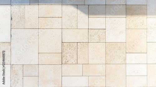 Wallpaper Mural Sunlight casting dramatic shadows on geometric stone wall cladding, highlighting rectangular and square stone textures with dynamic light interplay Torontodigital.ca