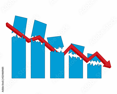 broken financial market crash with red downwards arrow financial crisis, market fall vector design