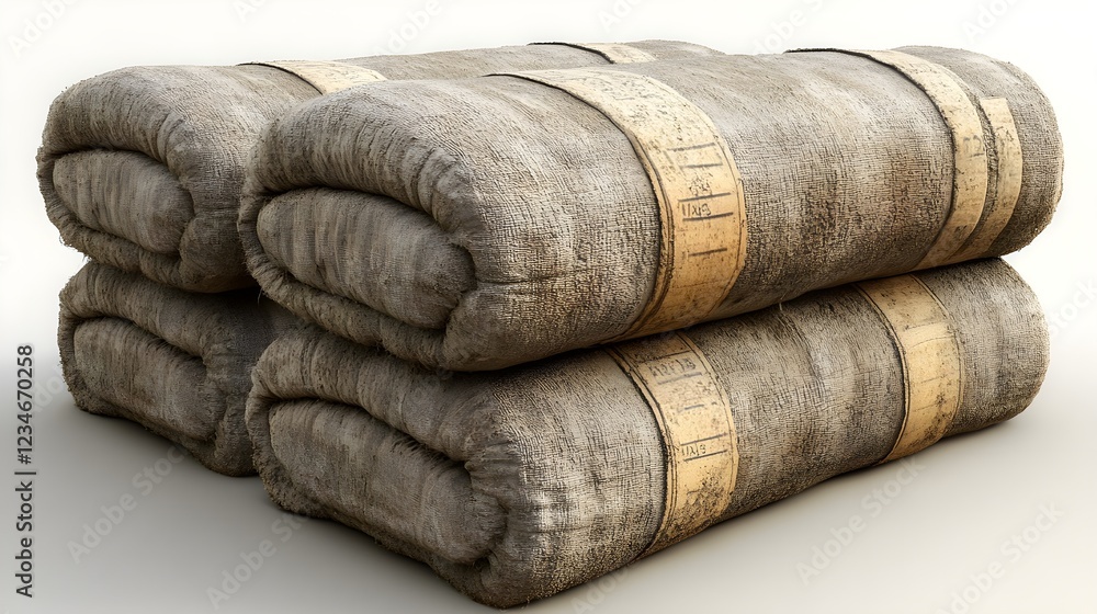 Pile of Gray Cement Bags with Clear Labeling on a White Background Pile of Gray Cement Bags with Clear Labeling on a White Background