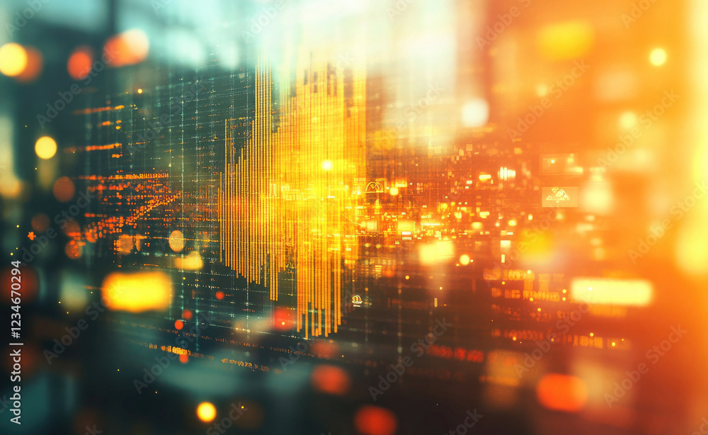 Obraz premium Colorful Financial Stock Market Graph with Bokeh Lights Reflection