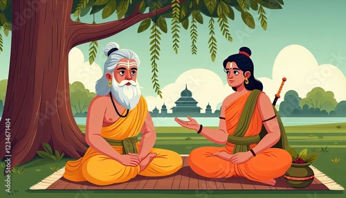 A Timeless Bond of Wisdom and Guidance in Flat Illustration 