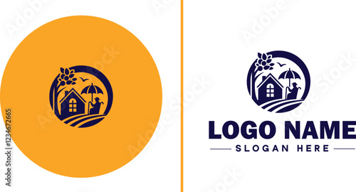 Retirement Community icon Senior living community Retirement village Senior community flat logo sign symbol editable vector