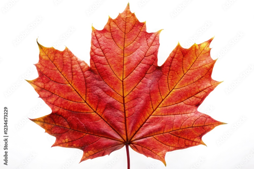 Red Sugar Maple Leaf Showcasing Autumn Colors and Details. Generative AI Red Sugar Maple Leaf Showcasing Autumn Colors and Details. Generative AI
