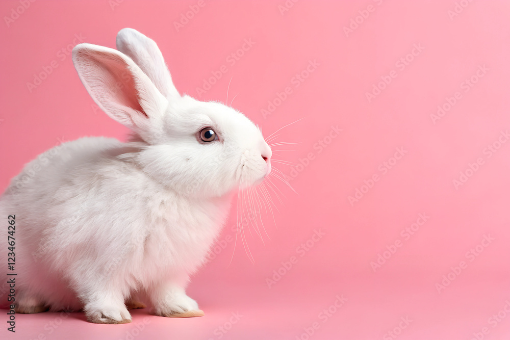 white easter bunny rabbit with pink background copy space white easter bunny rabbit with pink background copy space