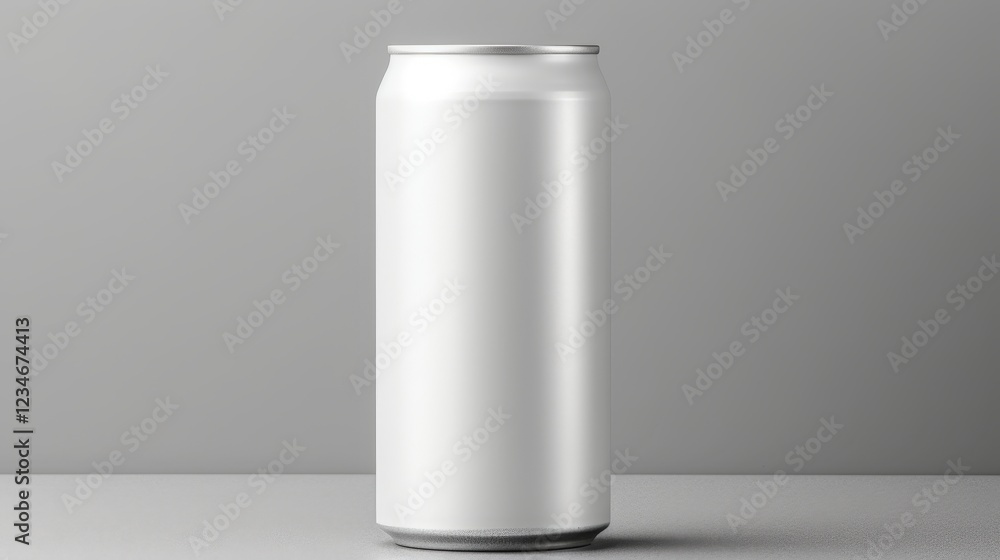 Blank 330ml Soda Can Mockup on Gray Background for Branding and Design Purposes, White Aluminum Can, Minimalist and Modern Aesthetic Blank 330ml Soda Can Mockup on Gray Background for Branding and Design Purposes, White Aluminum Can, Minimalist and Modern Aesthetic