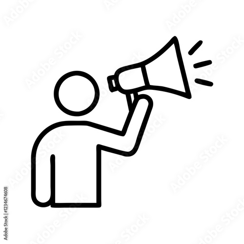 Promo campaign icon featuring a person using megaphone for marketing communication