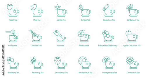Mixed Tea Vector Icons: Assorted Herbal, Fruit, and Spice Teas