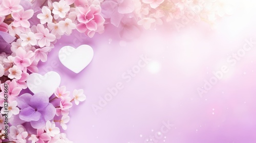 Beautiful Abstract Background for Mother's Day Celebration with Flowers and Hearts in Soft Pink and Purple Tones, Perfect for Greeting Cards