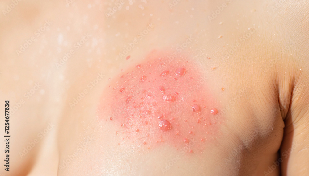 Fototapeta premium Close-up of irritated allergic rash on skin, discomfort and identification