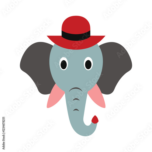 elephant carton head wearing a hat 