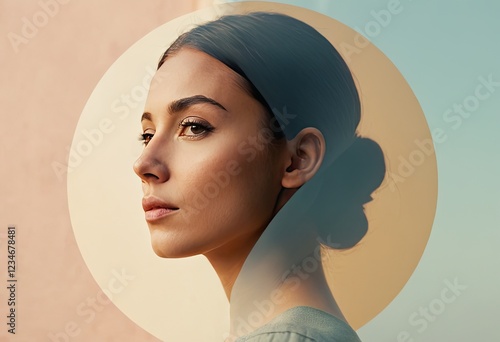 Profile Portrait of Woman with Overlaid Circle