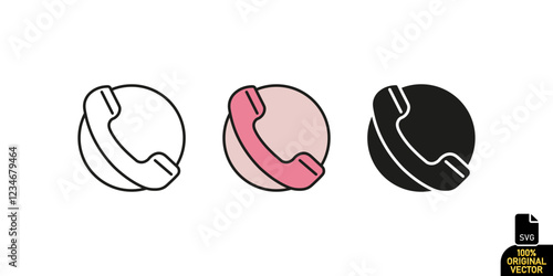 Modern Call Icon Set in Outline, Colored, and Solid Styles