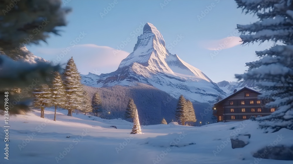 Fototapeta premium Serene Snowy Mountain Peak Under a Clear Blue Sky in Photorealistic Quality