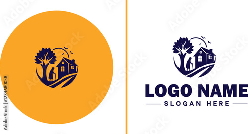 Retirement Community icon Senior living community Retirement village Senior community flat logo sign symbol editable vector