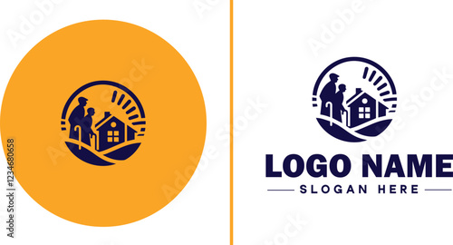 Retirement Community icon Senior living community Retirement village Senior community flat logo sign symbol editable vector