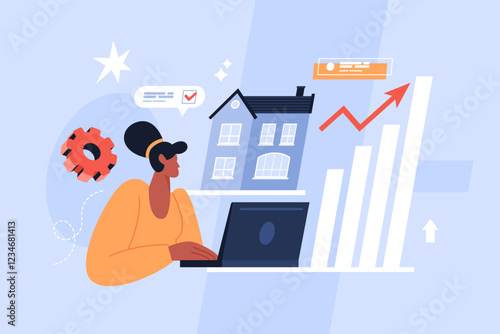 Real estate market business concept. Modern vector illustration of people buying house to increase value