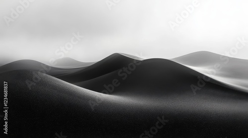 Fototapeta Naklejka Na Ścianę i Meble -  Serene Black and White Sand Dunes Under Misty Sky Creating a Minimalist and Abstract Landscape