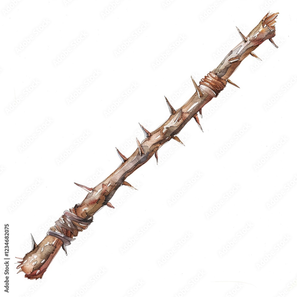 Watercolor illustration of a spiked whip clipart Watercolor illustration of a spiked whip clipart
