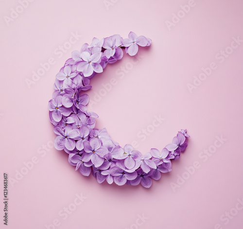 Beautiful Crescent Moon of Lilacs on Pink Canvas