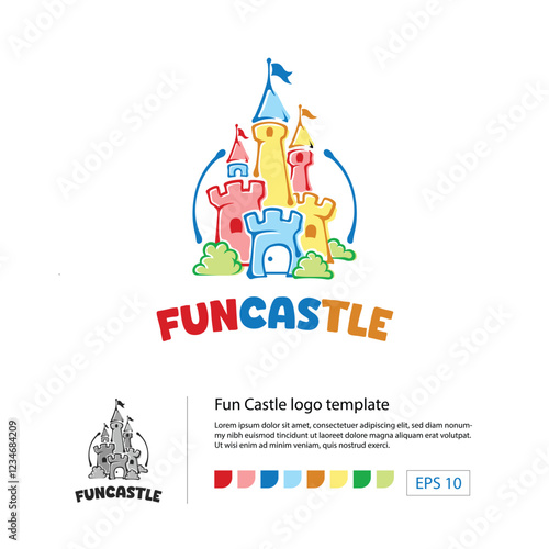 Fun Castle logo template with a childish style and colorful.