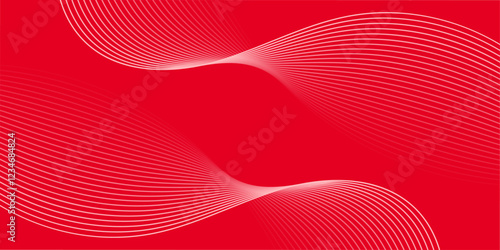 Abstract background with lines and waves. Medium banner size. Element for design. Vector background for brochure, booklet, flyer, poster. Red and white gradient. Love, Valentine's Day
