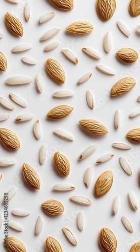 Wallpaper Mural Scattered grains of white and gold rice on a white background. The image has a clean, minimalist aesthetic with a focus on texture and color Torontodigital.ca