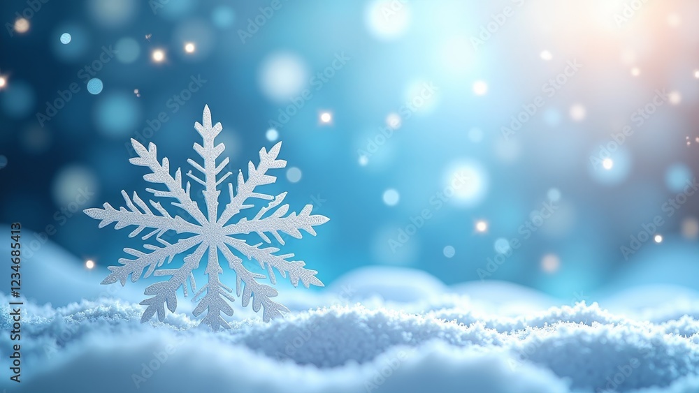 A delicate, six-pointed snowflake with intricate patterns and sparkles A delicate, six-pointed snowflake with intricate patterns and sparkles