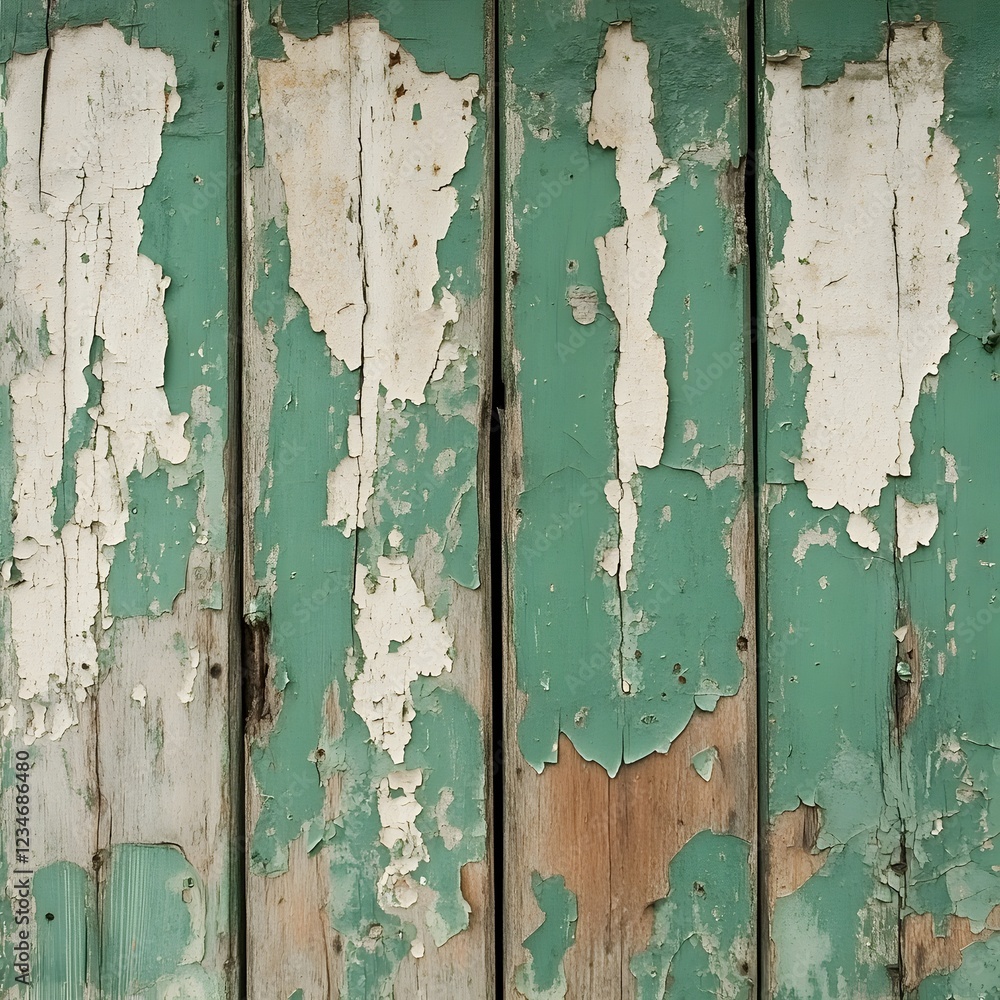 Old Weathered Wood Wall with Peeling Green Paint Revealing Natural Grain and Texture Over Time Old Weathered Wood Wall with Peeling Green Paint Revealing Natural Grain and Texture Over Time