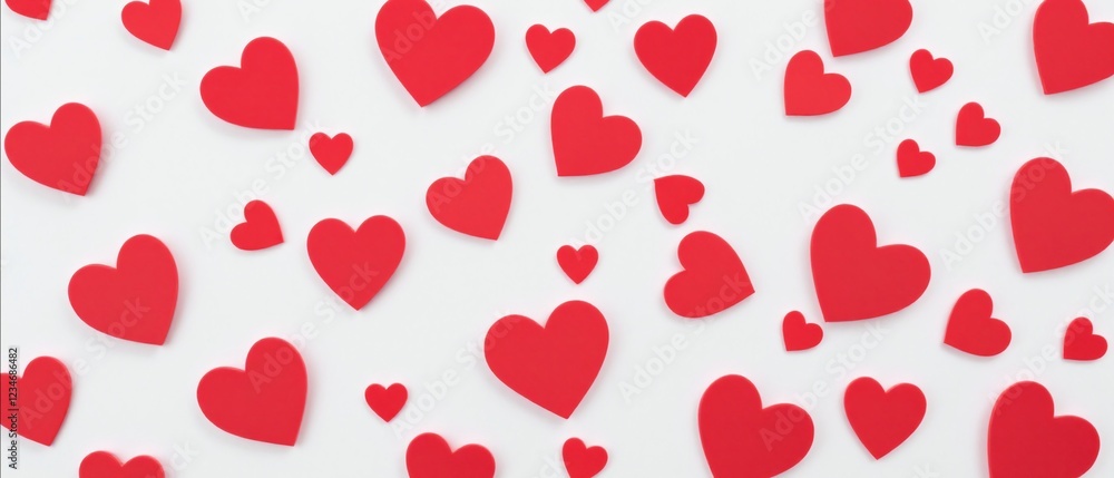 Red heart shapes scattered on white background valentine Red heart shapes scattered on white background valentine