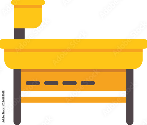 This vector illustration features a yellow school desk with an open textbook compartment, perfect for projects related to education