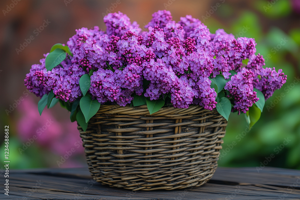Fototapeta premium Lilac flowers in basket