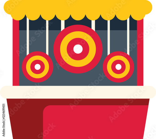 Shooting gallery booth with hanging targets, entertaining game for testing your accuracy at amusement park