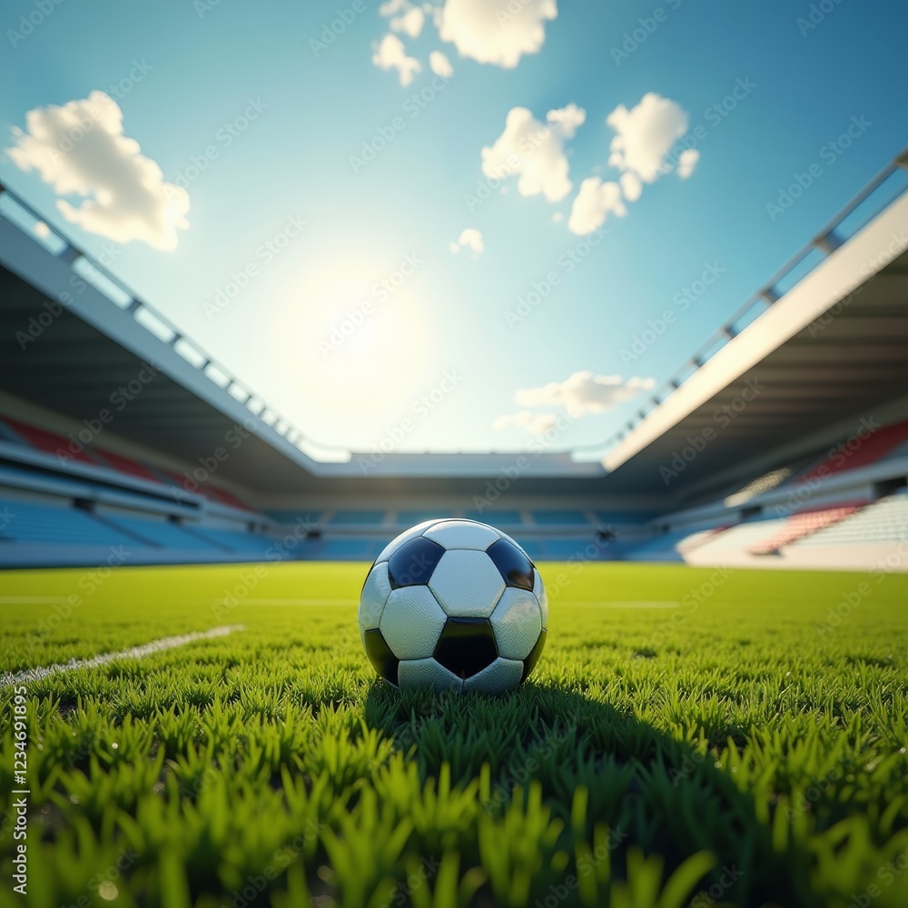 Naklejka premium A soccer ball on a lush green field