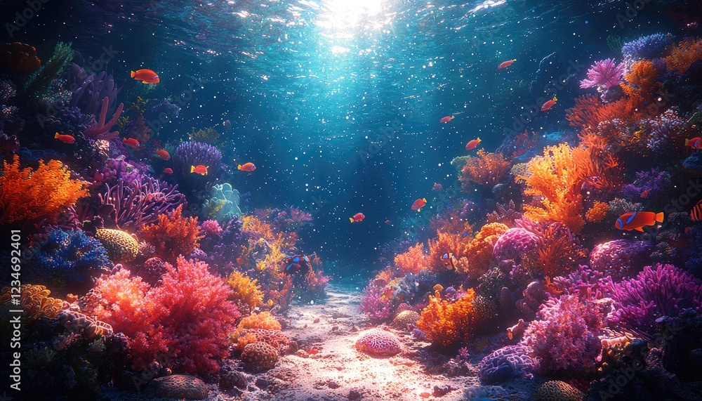 Naklejka premium Vibrant Coral Reef Ecosystem Underwater Scene