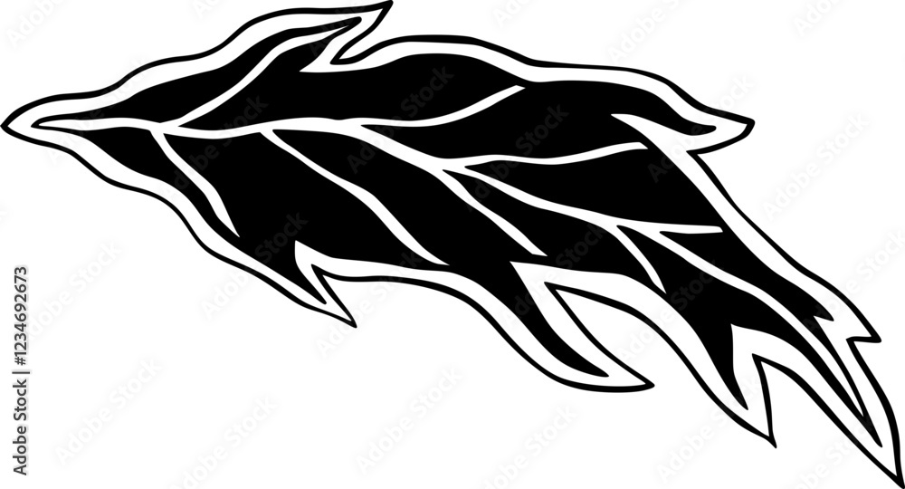 Black and White Fantasy Stylized Leaf Tattoo Design, Inky Meditative Art Vector Decorative Element Black and White Fantasy Stylized Leaf Tattoo Design, Inky Meditative Art Vector Decorative Element