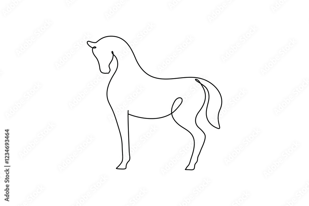 One continuous single-line art of horse signs. Minimal riding horse line drawing clipart—the strong animal linear artwork in editable outline. One continuous single-line art of horse signs. Minimal riding horse line drawing clipart—the strong animal linear artwork in editable outline.