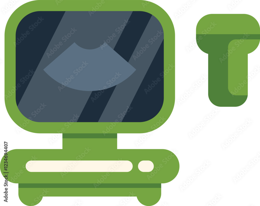 Green ultrasound machine displaying a sonogram result, used for pregnancy monitoring and medical diagnosis Green ultrasound machine displaying a sonogram result, used for pregnancy monitoring and medical diagnosis