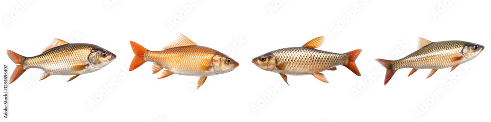 Fototapeta premium Roach fish isolated on transparent background, PNG, Set of