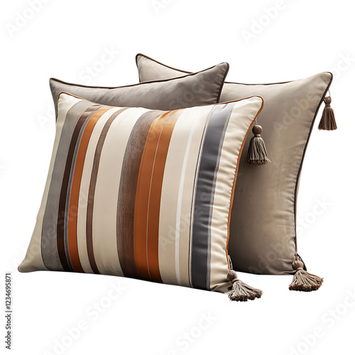 PNG Neutral Striped Pillows Against Transparent Background for Home Decor, Interior Design, or Bedding Projects photo