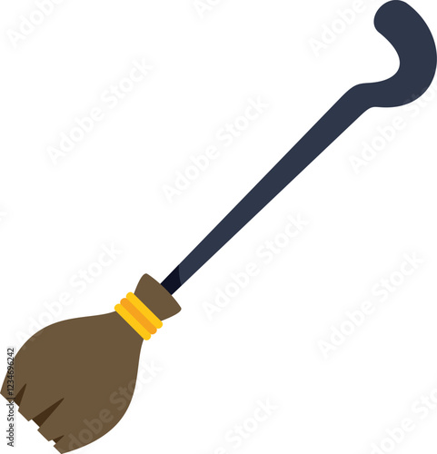 Witch broom flying on white background for halloween celebration, kids fairy tale magic attribute, cartoon style vector illustration