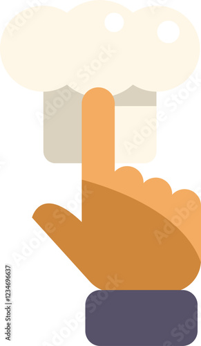 Hand with index finger extended is pointing a chef hat, symbolizing online cooking courses